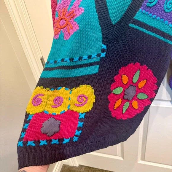 Vtg IVY Floral Abstract Granny Chic Cottagecore Colorful Pullover Sweater Small - Picture 2 of 5